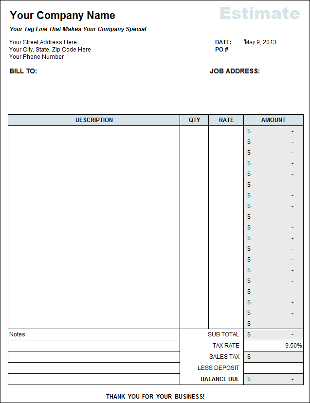 Remodeling Estimate Template from www.fasteasyaccounting.com
