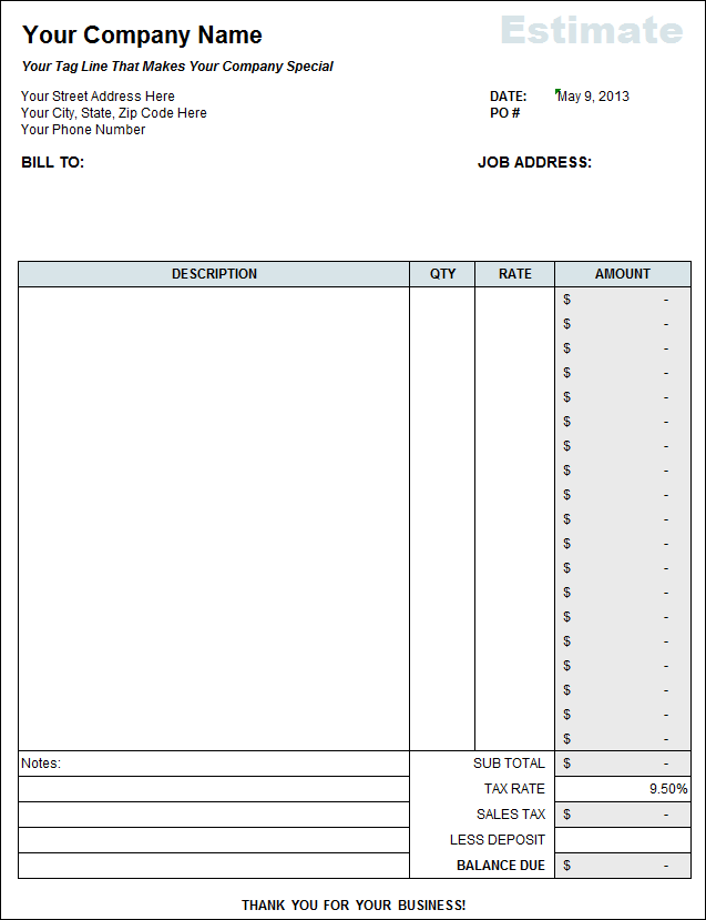 Contractor Estimate Template Excel Contractor Estimate Template Excel