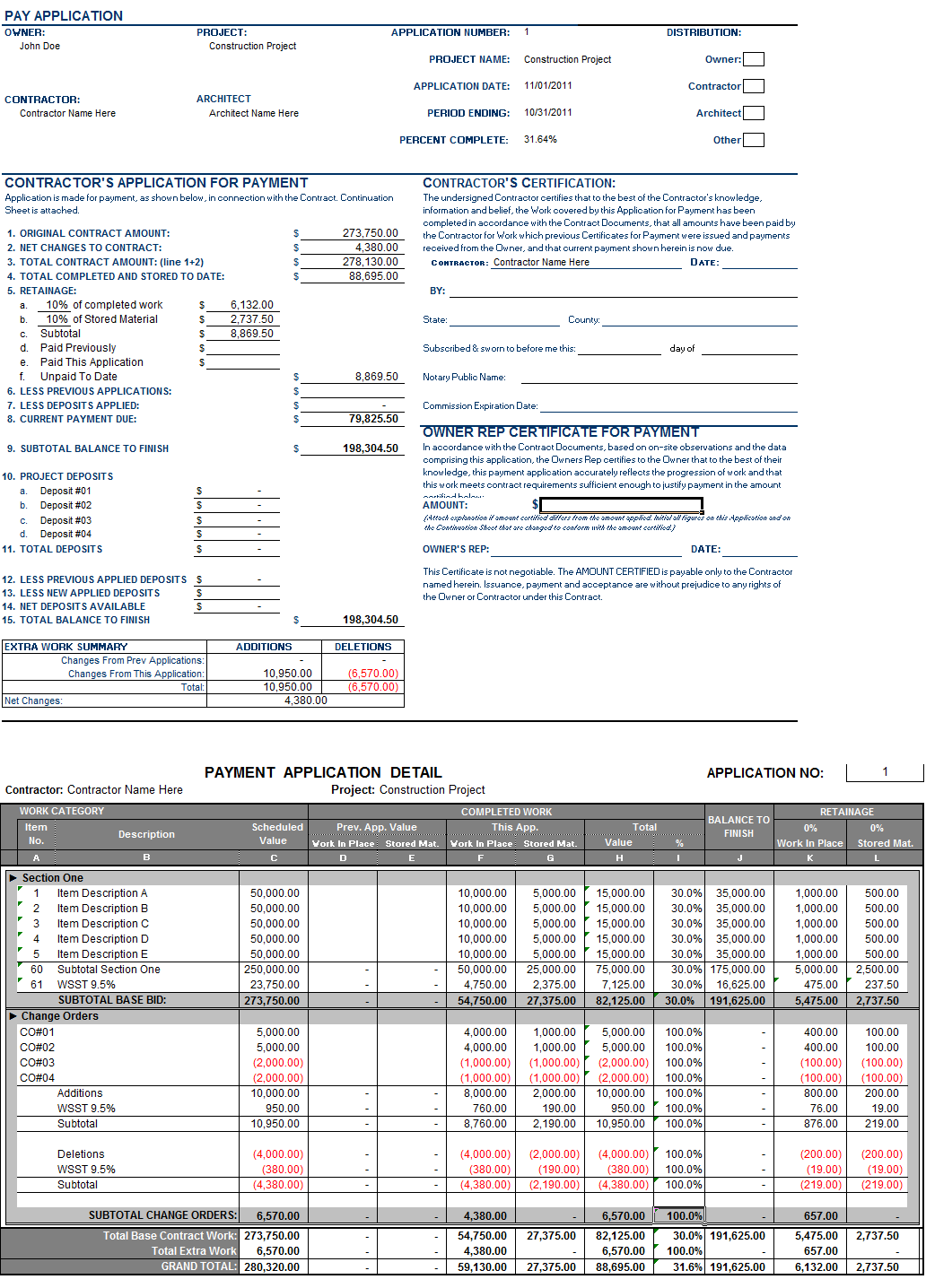 Fast Easy Accounting Bookkeeping Pay Application Example
