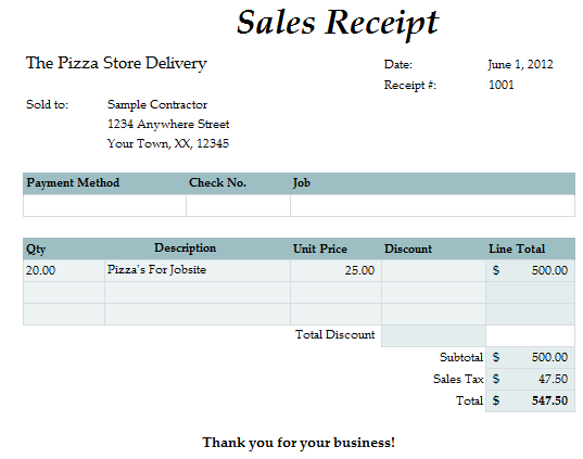 Fast Easy Accounting Bookkeeping Services Example Employee Meal Receipt