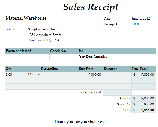 Fast Easy Accounting Bookkeeping Services Example Material Receipt