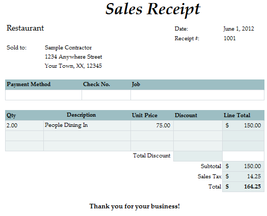 Fast Easy Accounting Bookkeeping Services Example Meal Receipt