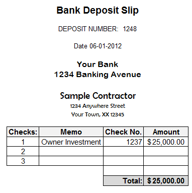 Fast Easy Accounting Bookkeeping Services Example Owner Bank Deposit