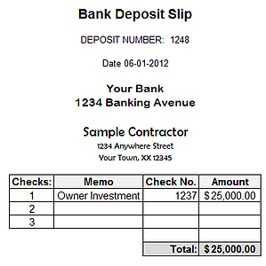 Fast Easy Accounting Bookkeeping Services Example Owner Bank Deposit