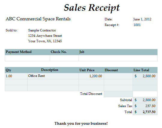 Fast Easy Accounting Bookkeeping Services Example Rent Receipt