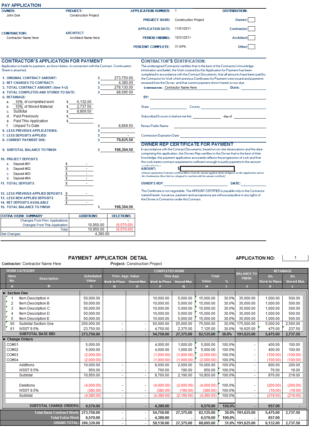 Fast Easy Accounting Bookkeeping Services Pay Application Sample