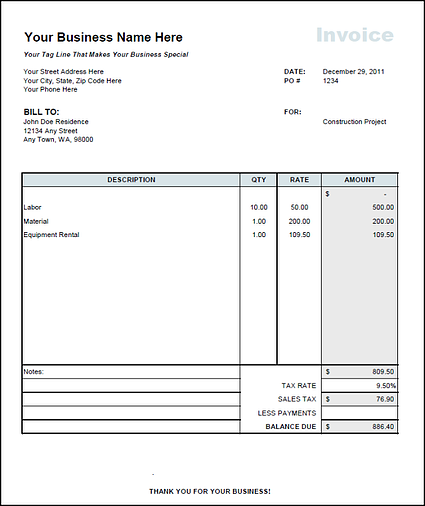 Fast Easy Accounting Invoice Showing Equipment Rental Sales Tax