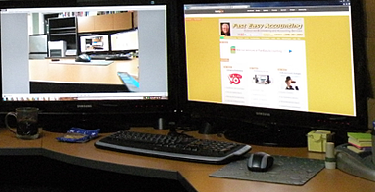 Fast Easy Accounting Office With Dual 27 Inch DVI Monitors