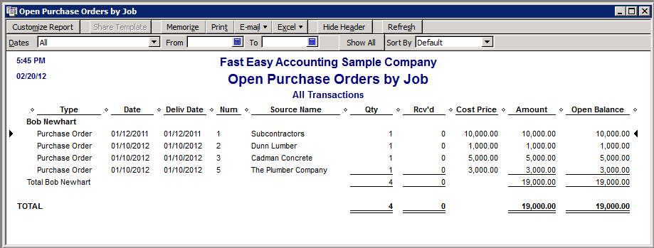 Fast Easy Accounting Uses QuickBooks Open Purchase Orders By Job