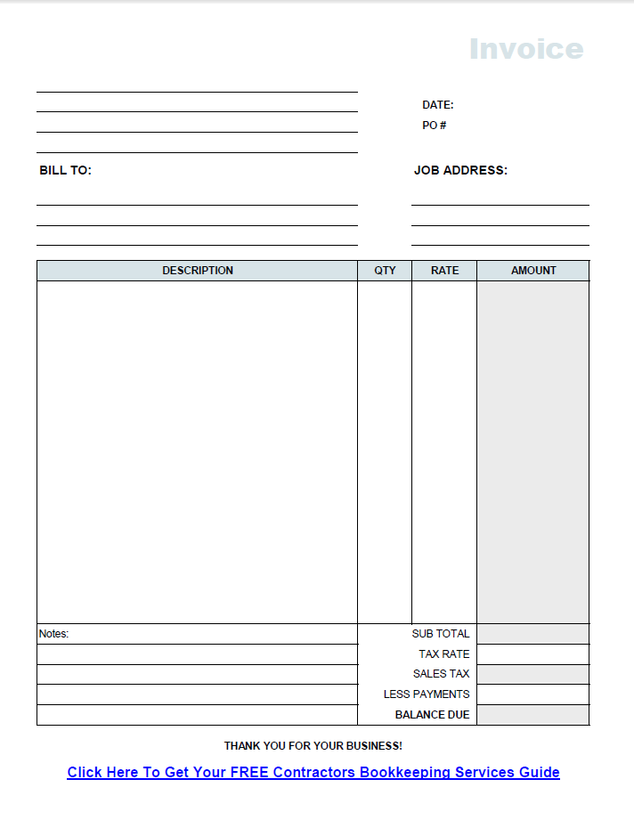 Free Invoice Template From Fast Easy Accounting Contractors Bookkeeping Services