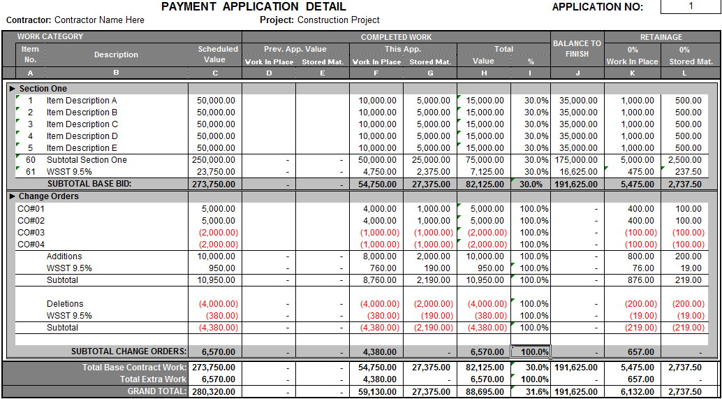 Pay Application Detail Sample Fast Easy Accounting