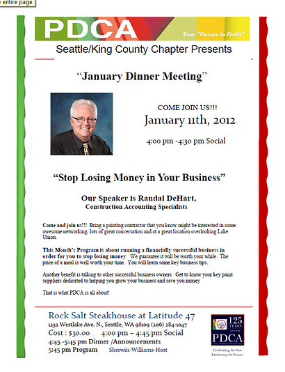 PDCA January 2011 Dinner Meeting Fast Easy Accounting