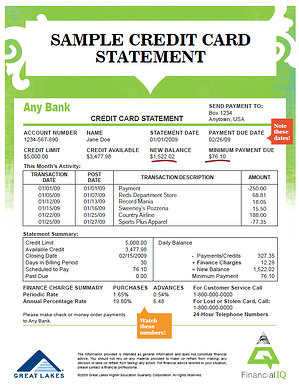 Sample Credit Card Statement