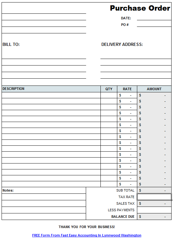 Free Contractor Purchase Order Template Excel