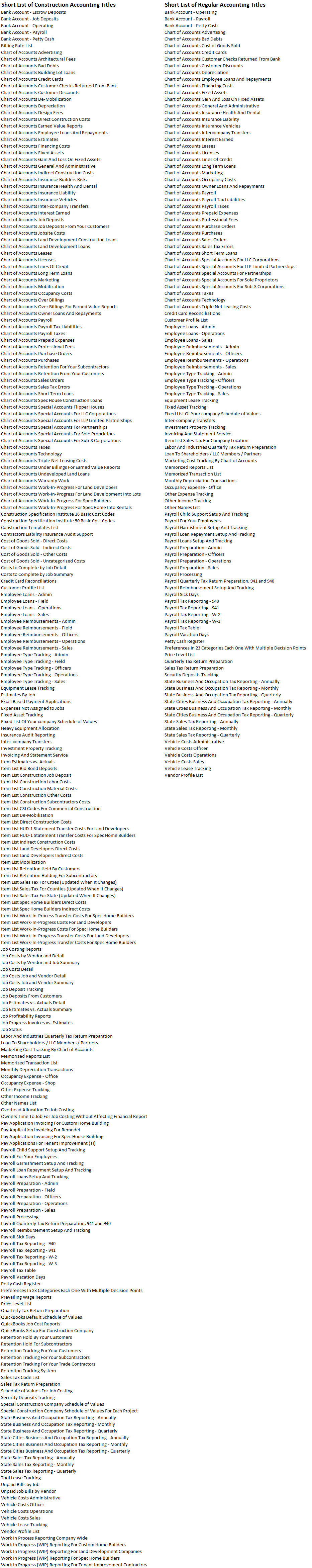 Construction Accounting Titles Vs Regular Accounting Titles Fast Easy Accounting