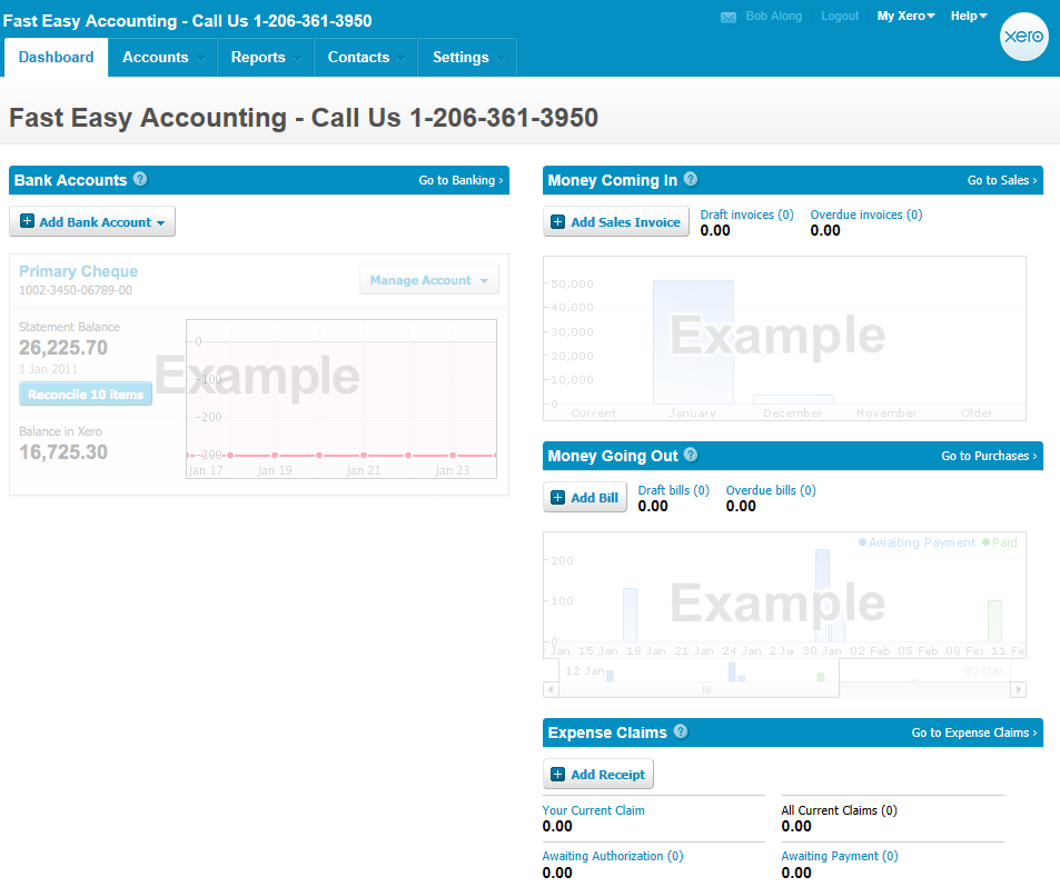 Xero Accounting Add Advisor Fast Easy Accounting 206 361 3950 Dashboard Example