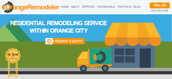 Orange Remodeler - fictional company and sample website homepage above the fold