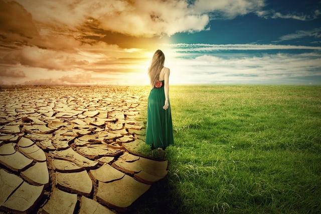 A Climate Change Concept Image. Landscape of a green grass and extreme dry drought land.jpeg