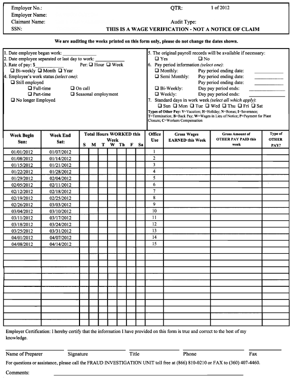 Fast Easy Accounting Contractors Bookkeeping Services Washington State Employment Security Audit Form Sample